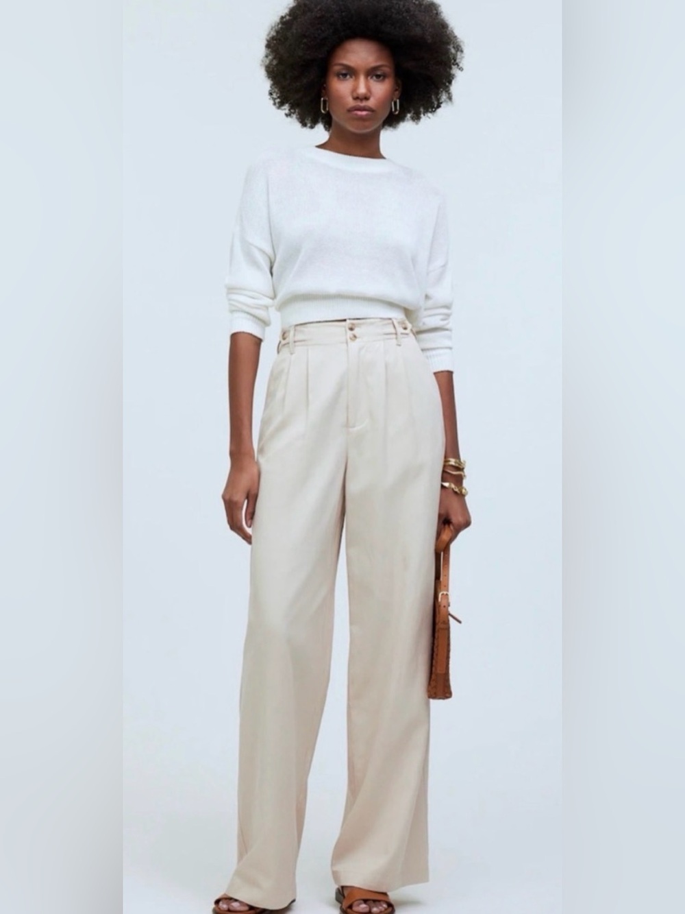 The Harlow Wide-Leg High-Waist Pant in Cream or Harvest Moon in Drapey Twill
